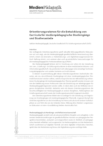 Cover:: DGfE Sektion Medienpädagogik: Orientierungsrahmen für die Entwicklung von Curricula für medienpädagogische Studiengänge und Studienanteile