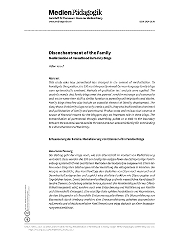 Cover:: Helen Knauf: Entzauberung der Familie: Mediatisierung von Elternschaft in Familienblogs
