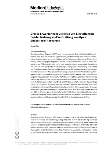 Cover:: Daniel Otto: Grosse Erwartungen: Die Rolle von Einstellungen bei der Nutzung und Verbreitung von Open Educational Resources