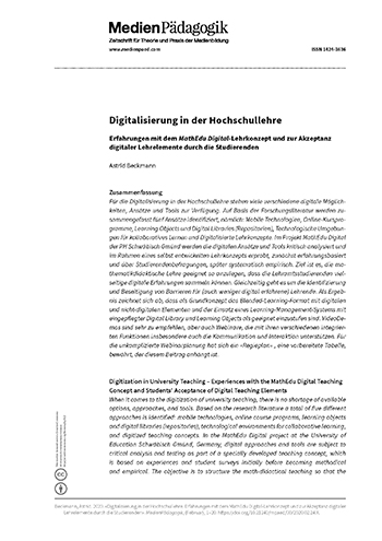 Cover:: Astrid Beckmann: Digitalisierung in der Hochschullehre: Erfahrungen mit dem MathEdu Digital-Lehrkonzept und zur Akzeptanz digitaler Lehrelemente durch die Studierenden