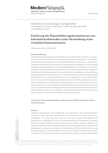 Cover:: Christian M.R. Seufert, Silke Grafe: Förderung der Klassenführungskompetenzen von Lehramtsstudierenden unter Verwendung eines virtuellen Klassenzimmers