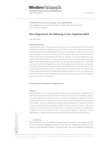 Cover:: Dan Verständig: Das Allgemeine der Bildung in der digitalen Welt