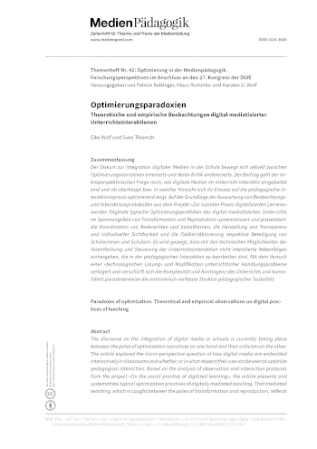 Cover:: Eike Wolf, Sven Thiersch: Optimierungsparadoxien: Theoretische und empirische Beobachtungen digital mediatisierter Unterrichtsinteraktionen