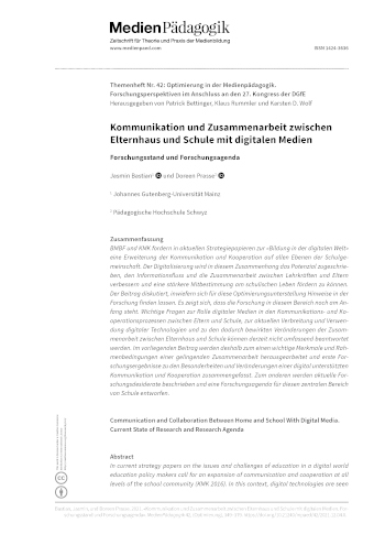 Cover:: Jasmin Bastian, Doreen Prasse: Kommunikation und Zusammenarbeit zwischen Elternhaus und Schule mit digitalen Medien: Forschungsstand und Forschungsagenda