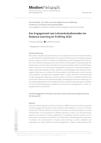 Cover:: Franziska Zellweger, Mirjam Kocher: Das Engagement von Lehramtsstudierenden im Distance Learning im Frühling 2020