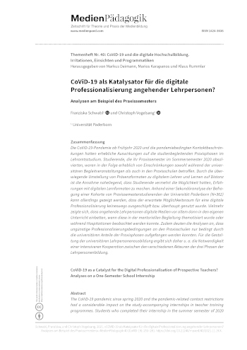 Cover:: Franziska Schwabl, Christoph Vogelsang: CoViD-19 als Katalysator für die digitale Professionalisierung angehender Lehrpersonen? Analysen am Beispiel des Praxissemesters