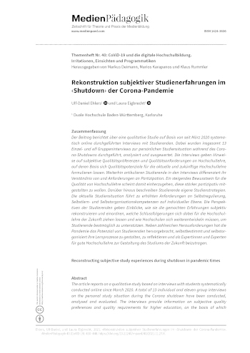 Cover:: Ulf-Daniel Ehlers, Laura Eigbrecht: Rekonstruktion subjektiver Studienerfahrungen im ‹Shutdown› der Corona-Pandemie