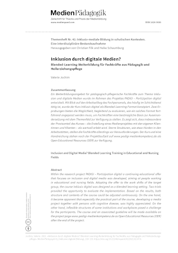 Cover:: Valerie Jochim: Inklusion durch digitale Medien? Blended-Learning-Weiterbildung für Fachkräfte aus Pädagogik und Heilerziehungspflege