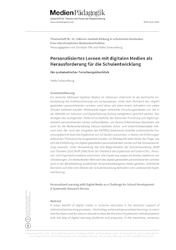 Cover:: Heike Schaumburg: Personalisiertes Lernen mit digitalen Medien als Herausforderung für die Schulentwicklung: Ein systematischer Forschungsüberblick