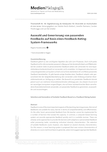 Cover:: Regina Kasakowskij: Auswahl und Generierung von passenden Feedbacks auf Basis eines Feedback-Rating-System-Frameworks