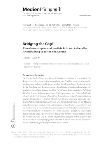 Cover:: Miriam Haller: Bridging the Gap? Altersheterotopien und mediale Brücken kultureller Altersbildung in Zeiten von Corona