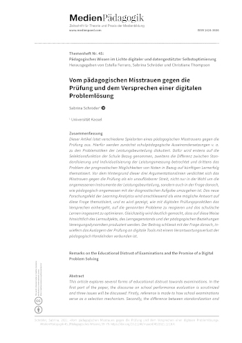 Cover:: Sabrina Schröder: Remarks on the Educational Distrust of Examinations and the Promise of a Digital Problem Solving