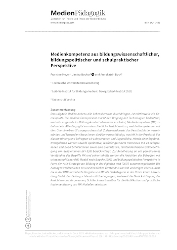 Cover:: Francine Meyer, Janina Becker, Annekatrin Bock: Medienkompetenz aus bildungswissenschaftlicher, bildungspolitischer und schulpraktischer Perspektive
