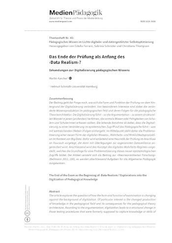 Cover:: Martin Karcher: Das Ende der Prüfung als Anfang des ‹Data Realism›? Erkundungen zur Digitalisierung pädagogischen Wissens