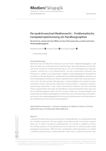 Cover:: Rebekka Haubold, Anneke Elsner, Sonja Ganguin: Perspektivwechsel Mediensucht – Problematische Computerspielnutzung als Handlungsoption: Ein kritisch-optimistischer Blick auf das Phänomen der problematischen Medienabhängigkeit
