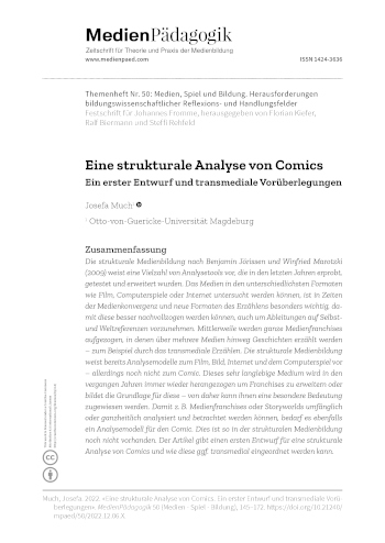 Cover:: Josefa Much: Eine strukturale Analyse von Comics: Ein erster Entwurf und transmediale Vorüberlegungen