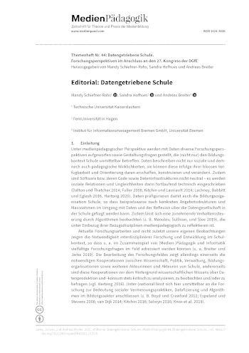 Cover:: Mandy Schiefner-Rohs, Sandra Hofhues, Andreas Breiter: Editorial: Datengetriebene Schule