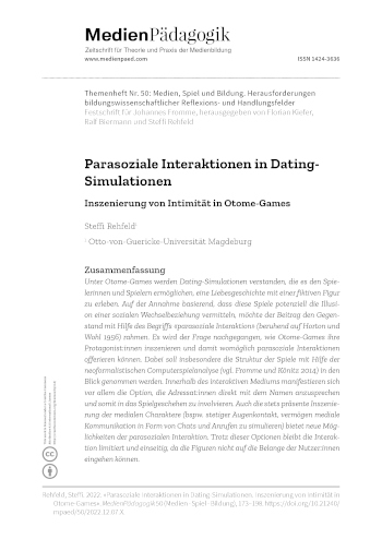 Cover:: Steffi Rehfeld: Parasoziale Interaktionen in Dating-Simulationen: Inszenierung von Intimität in Otome-Games