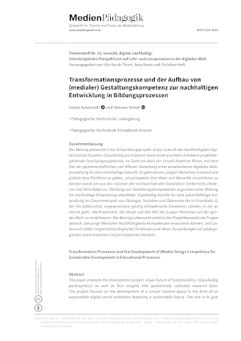 Cover:: Daniel Autenrieth, Stefanie Nickel: Transformationsprozesse und der Aufbau von (medialer) Gestaltungskompetenz zur nachhaltigen Entwicklung in Bildungsprozessen