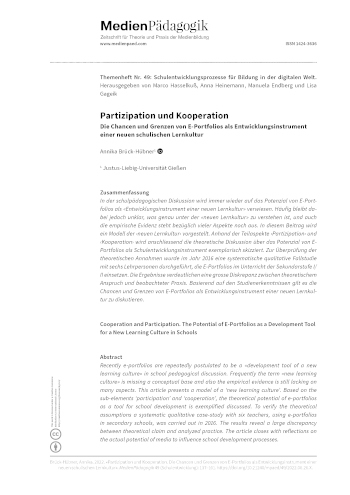 Cover:: Annika Brück-Hübner: Partizipation und Kooperation: Die Chancen und Grenzen von E-Portfolios als Entwicklungsinstrument einer neuen schulischen Lernkultur