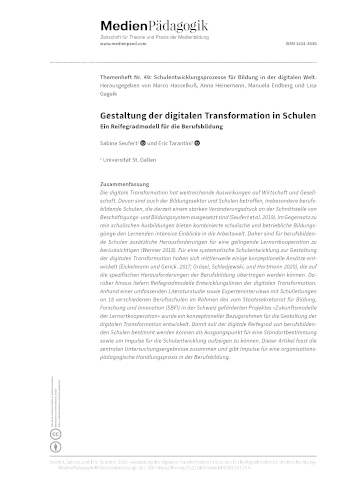 Cover:: Sabine Seufert, Eric Tarantini: Gestaltung der digitalen Transformation in Schulen: Ein Reifegradmodell für die Berufsbildung