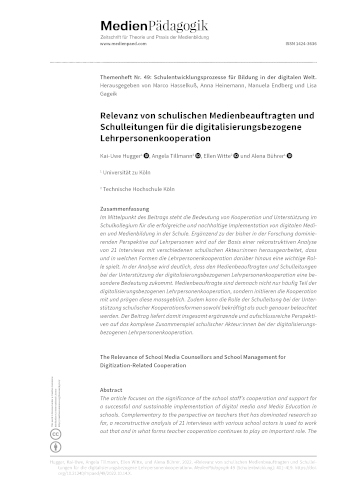 Cover:: Kai-Uwe Hugger, Angela Tillmann, Ellen Witte, Alena Bührer: Relevanz von schulischen Medienbeauftragten und Schulleitungen für die digitalisierungsbezogene Lehrpersonenkooperation