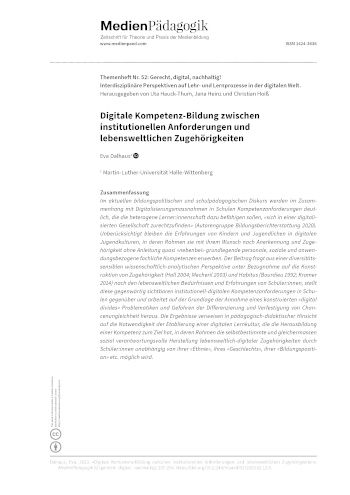 Cover:: Eva Dalhaus: Digitale Kompetenz-Bildung zwischen institutionellen Anforderungen und lebensweltlichen Zugehörigkeiten