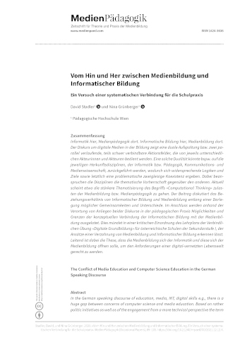Cover:: David Stadler, Nina Grünberger: Vom Hin und Her zwischen Medienbildung und Informatischer Bildung: Ein Versuch einer systematischen Verbindung für die Schulpraxis