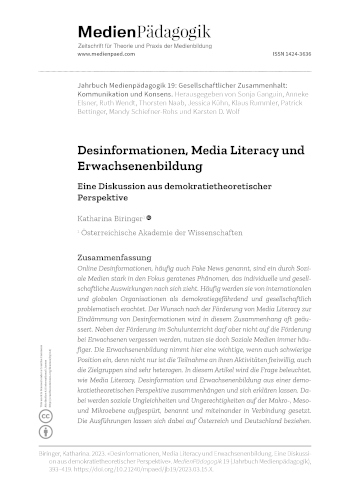 Cover:: Katharina Biringer: Desinformationen, Media Literacy und Erwachsenenbildung: Eine Diskussion aus demokratietheoretischer Perspektive
