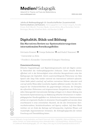 Cover:: Michaela Kramer, Svenja Bedenlier, Rudolf Kammerl: Digitalität, Ethik und Bildung: Ein Narratives Review zur Systematisierung eines internationalen Forschungsfeldes