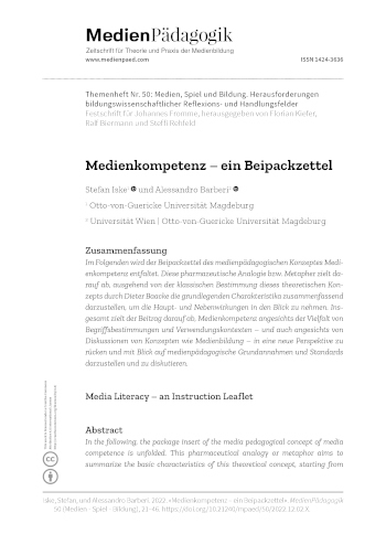 Cover:: Stefan Iske, Alessandro Barberi: Medienkompetenz – ein Beipackzettel