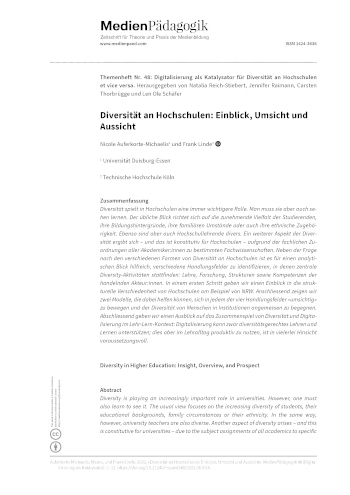 Cover:: Nicole Auferkorte-Michaelis, Frank Linde: Diversität an Hochschulen: Einblick, Umsicht und Aussicht