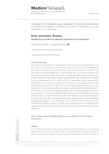 Cover:: Ricarda Bolten-Bühler, Angelika Thielsch: Kein ‹normales› Review: Shepherding-Verfahren als Baustein akademischer Sozialisation