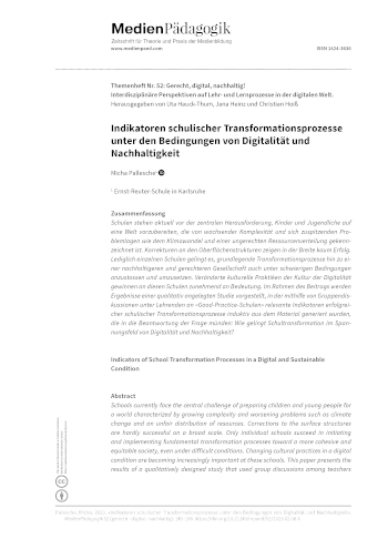 Cover:: Micha Pallesche: Indikatoren schulischer Transformationsprozesse unter den Bedingungen von Digitalität und Nachhaltigkeit