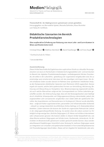 Cover:: Christoph Braun, Matthias Steinböck, David Haselberger, Fares Kayali: Didaktische Szenarien im Bereich Produktionstechnologien: Eine explorative Erhebung zur Nutzung von neun Lehr- und Lernräumen in Wien und Niederösterreich