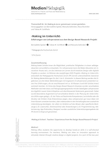 Cover:: Bernadette Spieler, Tobias M. Schifferle, Manuela Dahinden: ‹Making im Unterricht›: Erfahrungen von Lehrpersonen aus dem Design-Based-Research-Projekt