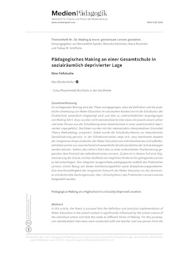 Cover:: Max Blindenhöfer: Pädagogisches Making an einer Gesamtschule in sozialräumlich deprivierter Lage: Eine Fallstudie