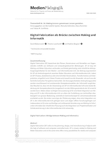 Cover:: David Baberowski, Thiemo Leonhardt, Nadine Bergner: Digital Fabrication als Brücke zwischen Making und Informatik
