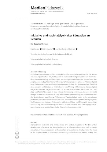 Cover:: Ingo Bosse, Björn Maurer, Jan-Rene Schluchter: Inklusive und nachhaltige Maker Education an Schulen: Ein Scoping Review
