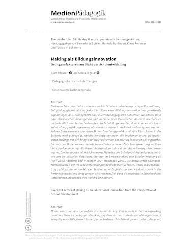 Cover:: Björn Maurer, Selina Ingold: Making als Bildungsinnovation: Gelingensfaktoren aus Sicht der Schulentwicklung