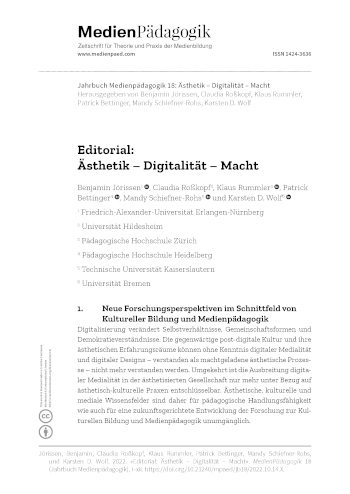Cover:: Benjamin Jörissen, Claudia Roßkopf, Klaus Rummler, Patrick Bettinger, Mandy Schiefner-Rohs, Karsten D. Wolf: Editorial: Ästhetik – Digitalität – Macht