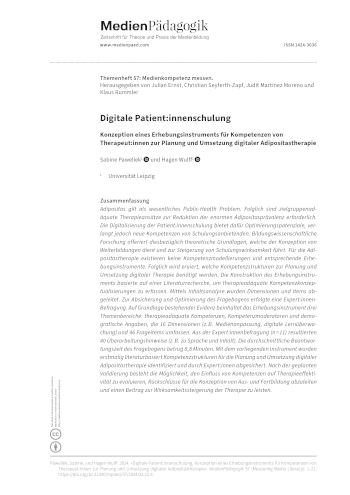 Cover:: Sabine Pawellek, Hagen Wulff: Digitale Patient:innenschulung: Konzeption eines Erhebungsinstruments für Kompetenzen von Therapeut:innen zur Planung und Umsetzung digitaler Adipositastherapie