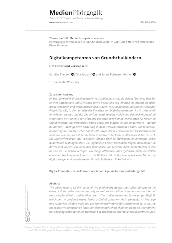 Cover:: Caroline Theurer, Tina Jocham, Sanna Pohlmann-Rother: Digitalkompetenzen von Grundschulkindern: Unfassbar und vermessen?!