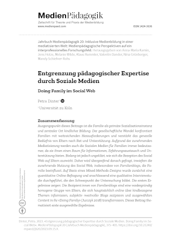 Cover:: Petra Dinter: Entgrenzung pädagogischer Expertise durch Soziale Medien: Doing Family im Social Web