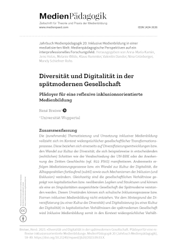 Cover:: René Breiwe: Diversität und Digitalität in der spätmodernen Gesellschaft: Plädoyer für eine reflexive inklusionsorientierte Medienbildung
