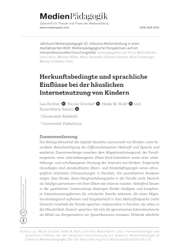 Cover:: Lea Richter, Nicole Gruchel, Heike M. Buhl, Anna-Maria Kamin: Herkunftsbedingte und sprachliche Einflüsse bei der häuslichen Internetnutzung von Kindern