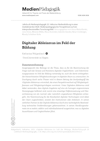 Cover:: Katharina Walgenbach: Digitaler Ableismus im Feld der Bildung