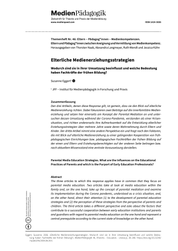 Cover:: Susanne Eggert: Elterliche Medienerziehungsstrategien: Wodurch sind sie in ihrer Umsetzung beeinflusst und welche Bedeutung haben Fachkräfte der frühen Bildung?