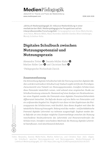 Cover:: Alexandra Totter, Daniela Müller-Kuhn, Marlies Keller-Lee, Christine Rast: Digitales Schulbuch zwischen Nutzungspotenzial und Nutzungspraxis