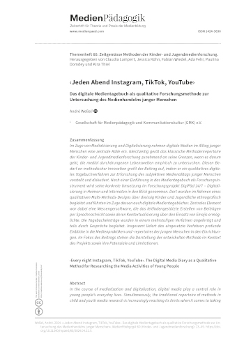Cover:: André Weßel: ‹Jeden Abend Instagram, TikTok, YouTube›: Das digitale Medientagebuch als qualitative Forschungsmethode zur Untersuchung des Medienhandelns junger Menschen